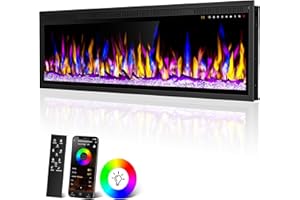 ALPACA Smart 60" WiFi-Enabled Electric Fireplace Heater, Recessed in-Wall and Wall-Mounted Linear Fireplace,Compatible with Alexa,13 Adjustable Flame Color and 5 Brightness,1500/750 Watt Heater,Black