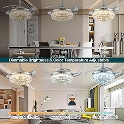 PAFRUMGE 48" Dimmable Fandelier Crystal Ceiling