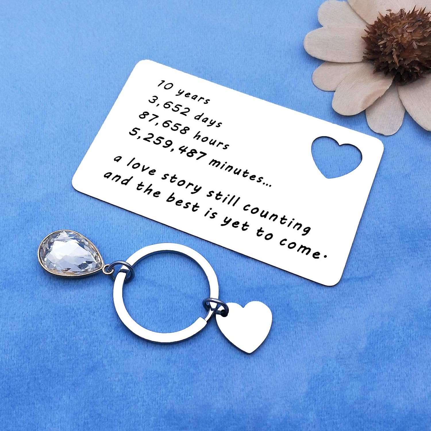 10 Years Anniversary Wallet Card Gift Couple Anniversary Wedding Gift for Husband Wife Love Story Still Counting Keyring Valentines Day Birthday Gifts Anniversary Card Gift for Deployment Him Men Her - Image 5