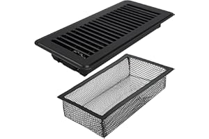 BYEWIRE Floor Register 4" x 10" (Duct Opening Size) Easy Adjust Vent Deflector Metal Reinforced Weld, Black