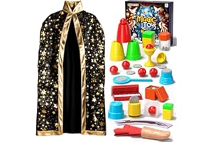 Novaluki Magic Kit for Kids, 98 Magic Tricks with Magician Costume, Manual and Videos, Magic Gift Set for 6+ Years Old Beginner Magicians, Halloween Christmas Birthday Party Family Game Fun