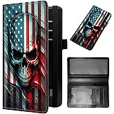 GFRGTFHYT Checkbook Cover for Women & Men PU Leather Checkbook Covers for Personal Checkbook Check Book Credit Card Holder Holder Wallet with RFID Blocking for Duplicate Checks,American Flag Skull
