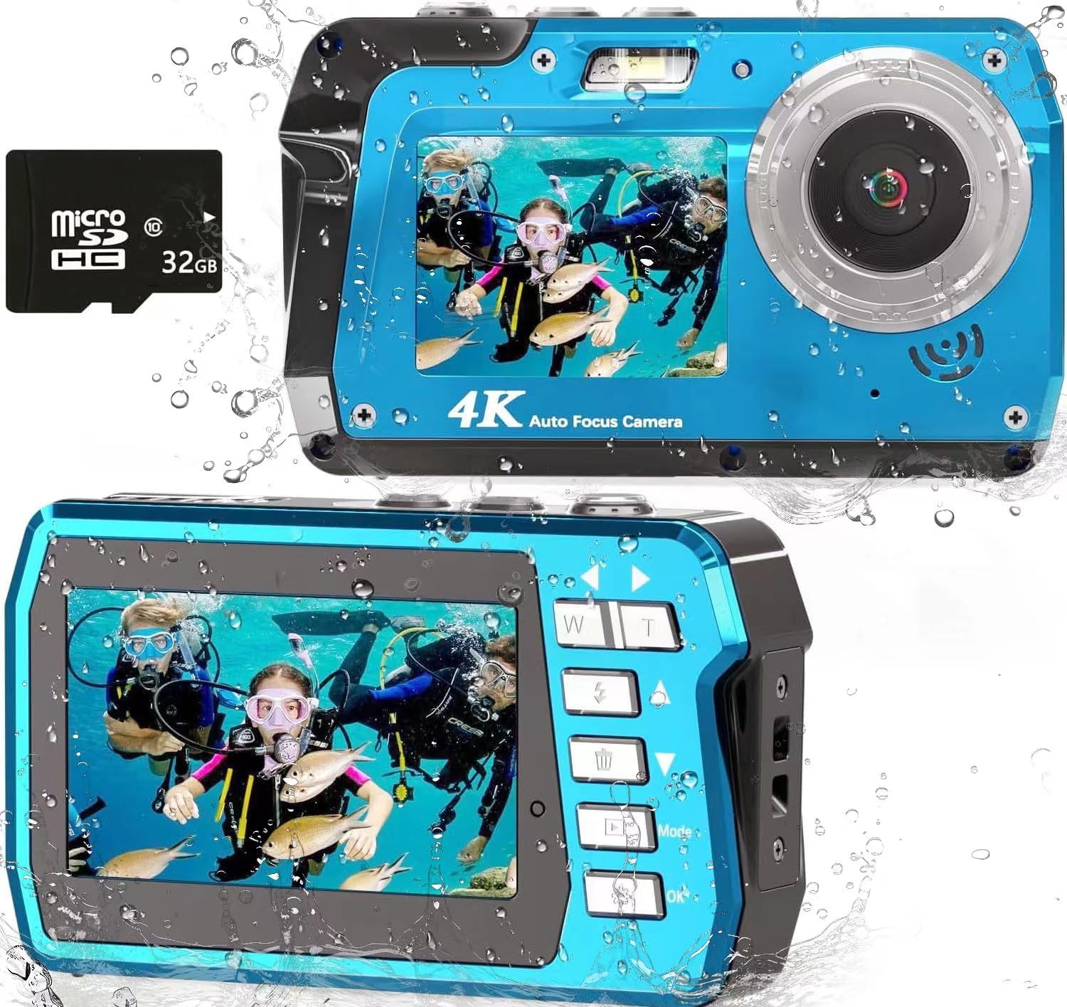 Photo 1 of Waterproof Digital Camera, Underwater Camera with 32GB Card(Installed), 4K FHD 48MP Dual-Screen Selfie Under Water Camera for Photography, 10FT Waterproof Camera for Snorkeling, Surfing, Rafting