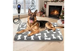 Bestio Large Dog Heating Pad,34x21 in Heated Dog Bed with Constant Heat & Auto Modes，MET&UL Certified Pet Heating Pad with Soothing Warmth,Chew-Resistant Cord,Waterproof Washable Cover-Gray