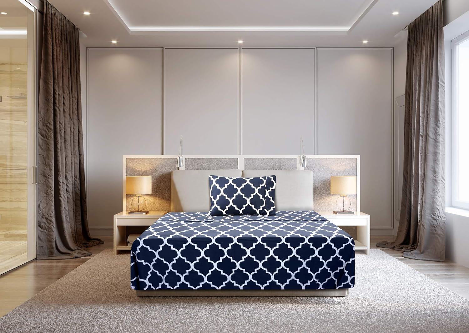 Utopia Bedding Printed Twin XL Sheet Set - 1 Fitted Sheet, 1 Flat Sheet and 1 Pillowcase - Soft Brushed Microfiber Fabric - Shrinkage and Fade Resistant (Twin XL, Navy Quatrefoil with White Pattern): Kitchen & Dining
