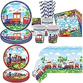 Train Party Decorations , Includes Plates, Straws, Napkins, Cups, Tablecloths, for Train Party Vehicle Party Supplies