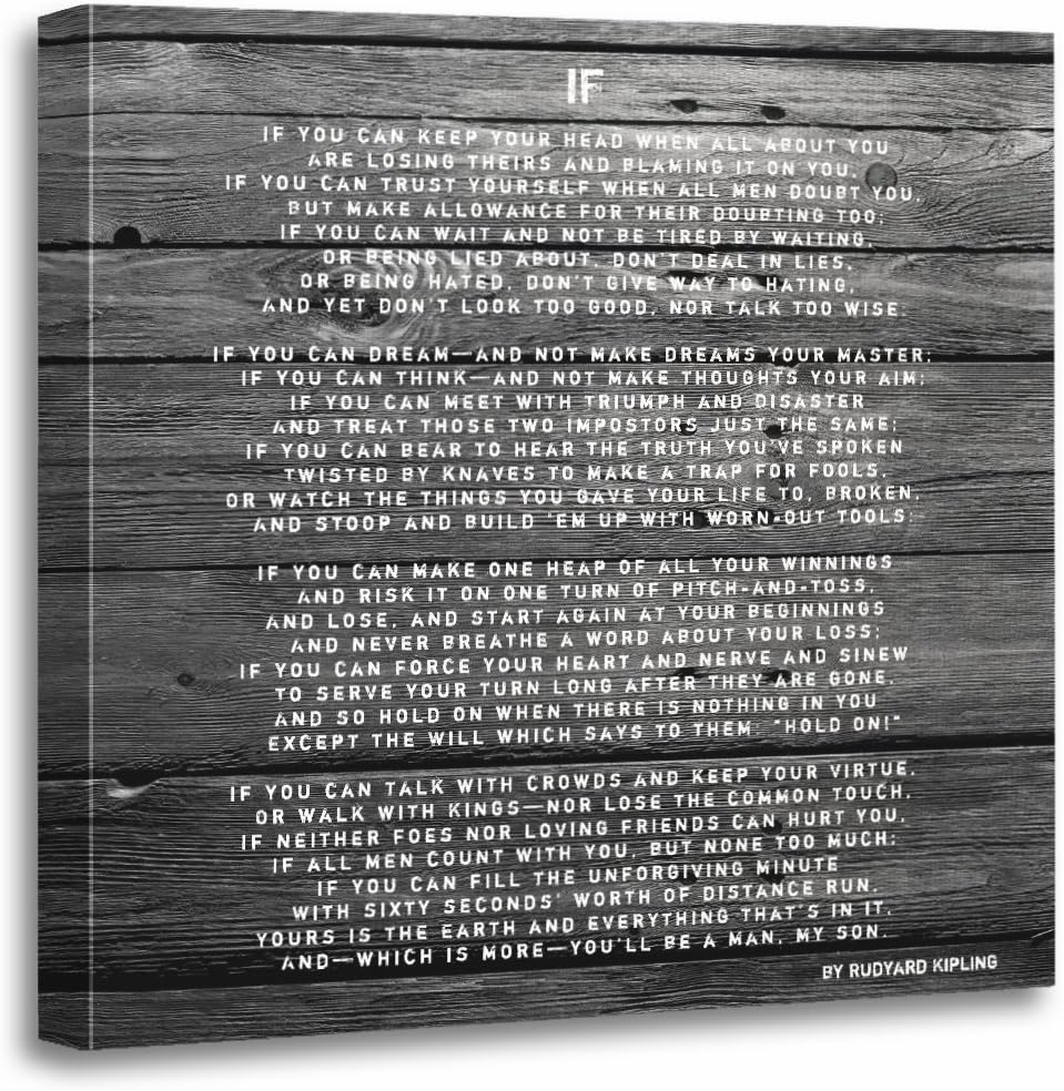 TORASS Canvas Wall Art Print Ifpoem If Poem by Rudyard Wood Artwork for Home Decor 20" x 20"