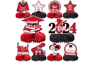 MOORAY 10PCS Graduation Party Decorations Class of 2024 Congrats Grad Table Centerpieces Congratulate Graduation Honeycomb Table Toppers for Graduation Party Supplies(Red Black)
