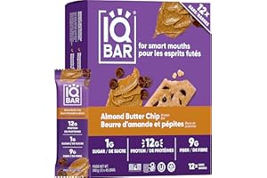 IQBAR Clean Plant Protein Bars - Almond Butter Chip - 12 Count - Keto, Vegan, High Fiber, Gluten and Dairy Free, Low Sugar Sn