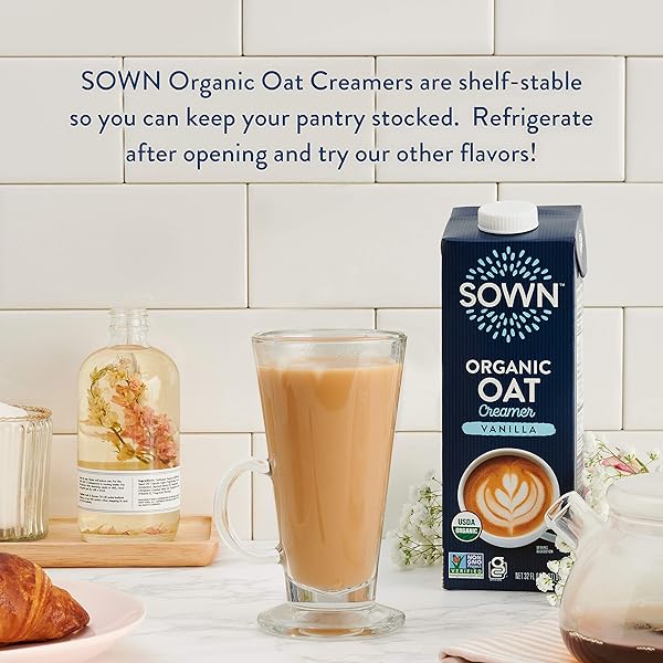 SOWN ORGANIC OAT CREAMER VANILLA – BARISTA OAT MILK NON DAIRY COFFEE CREAMER – PLANT BASED, DAIRY-FREE, VEGAN, GLUTEN-FREE, NON-GMO, SHELF STABLE – 32OZ