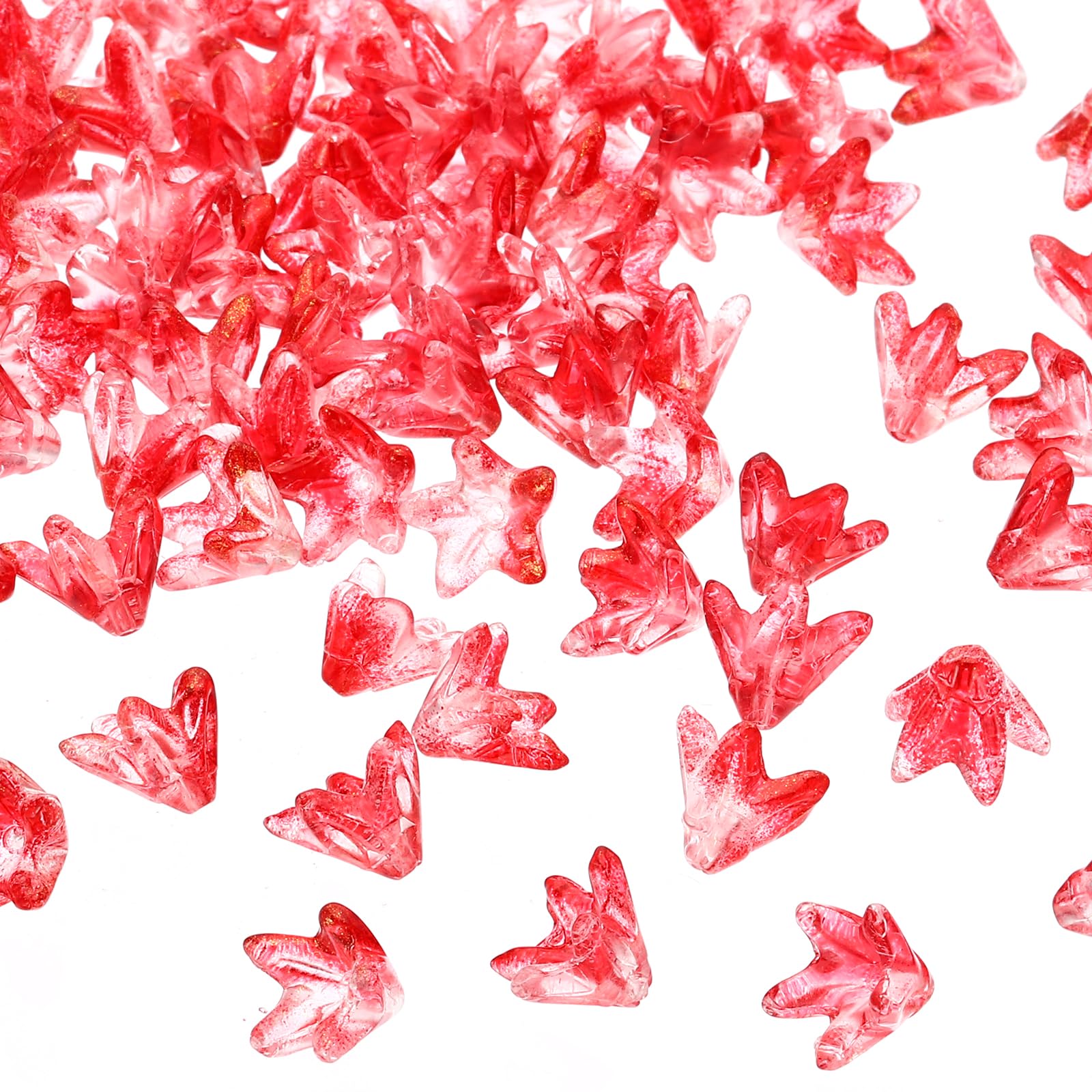 PATIKIL Glass Lily Flower Beads, 100 Pcs Gradient Flower Bead Charm for DIY Craft Decorations, Red