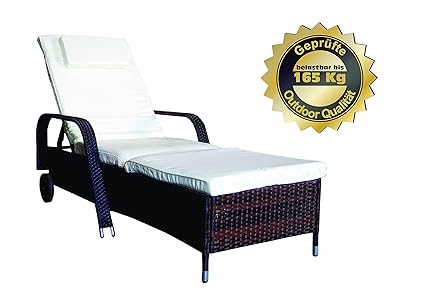 MK Outdoor Rattan Rattanliege Lounger Deluxe-B, belastbar bis 165 kg, inklusive Bequeme abwaschbarer Auflage und Kopfkissen, braun, Gartenliege, Relaxliege, Liegestuhl, Sonnenliege, Rattanmöbel