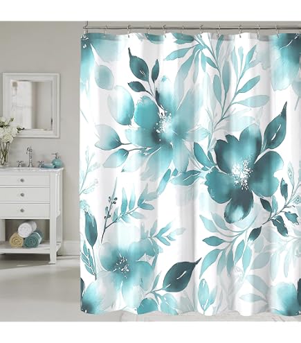 YiarTaan Pink Eucalyptus Shower Curtain - Watercolor Leaf Botanical Print, 72x72 Inches With Hooks - View #5