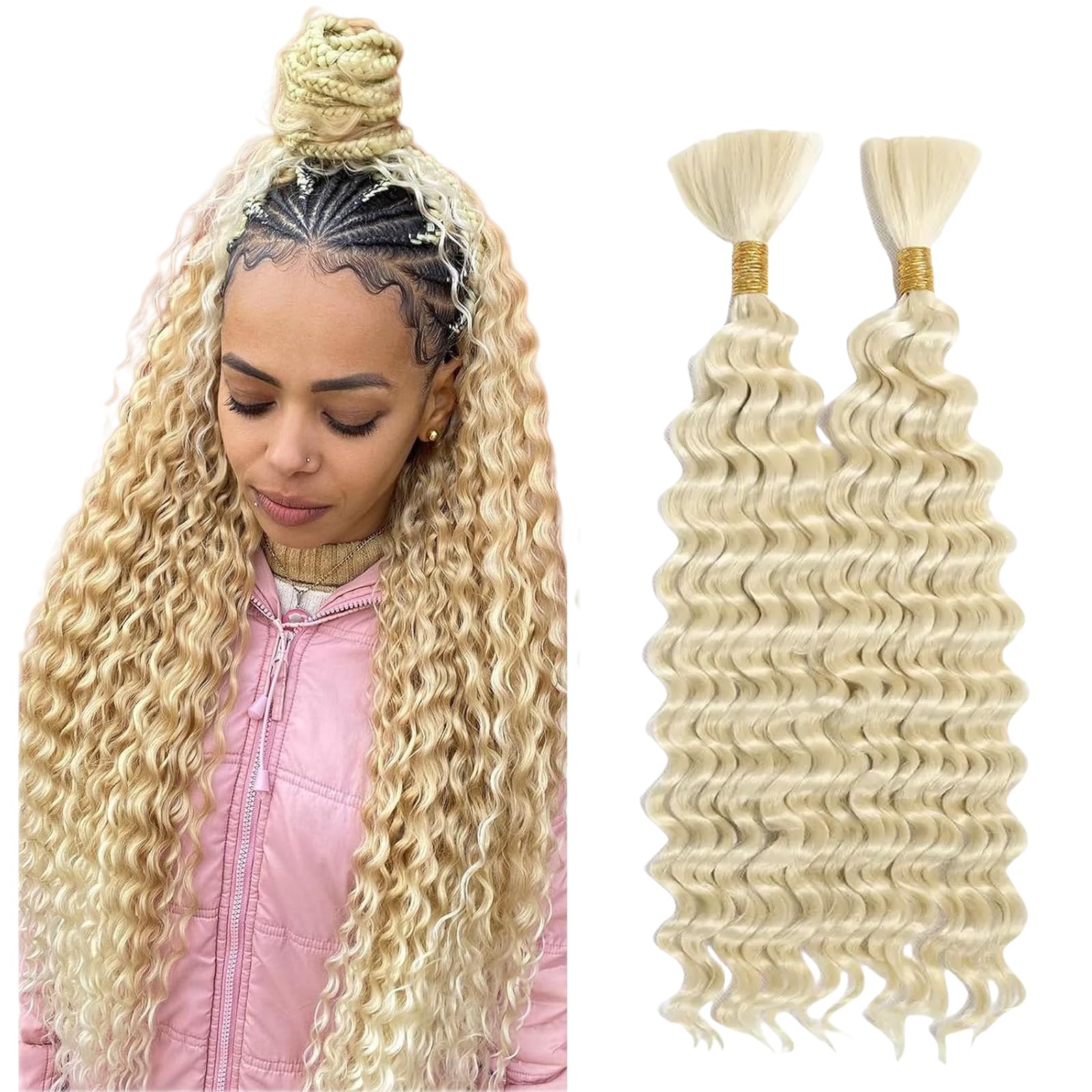 18inch Deep Wave Boho Braids Water Wave Bulk Braiding Hair Bundles For Bohemian Knotless Boho Braids Wet and Wave No Weft 180g (1 Pack—2 Bundles) Wavy Synthetic Hair Extensions (613#, 18inch) — image 1
