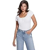 Guess Womens Short Sleeve Karlee Jewel Button Henley