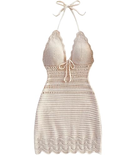 Women's Crochet Knit Mini Dress, White, Long Sleeve, Open Back, Beach Cover-Up (US, Alpha, Small, Regular, Regular, White) at Amazon Women's Clothing store