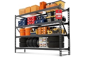 WORKPRO 8000LBS Storage Shelves, 77" Extra-Wide Garage Shelving, Heavy-Duty Metal Shelving Unit, Adjustable 4-Tier Garage Storage Rack for Warehouse, Basement,77" W X 24" D X 72" H, Black