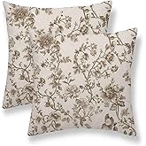 Sunshineyan Brown Floral Pillow Covers 18 x 18 Inch Set of 2 Chinoiserie Flower Decorative Throw Pillow Covers Linen Square Vintage Outdoor Chinoiserie Decor Pillowcase for Home Couch Sofa