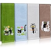 SmoothNovelty 4 Pack Funny Black Cat Hand Towels Embroidered Towels Set for Bathroom Kitchen Decor Soft Absorbent Cotton Face Wash Cat Lover Gifts for Women Men Home Accessories 29" x 13"