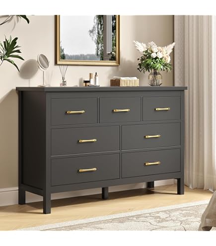Amazon.com: Tradare Black Dresser for Bedroom, Modern 7 Drawer Dresser with  Gold Handles and Metal Legs, Black and Gold Dressers & Chest of Drawers for  Hallway, Entryway : Home & Kitchen