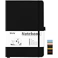 Mlife A5 Dotted Notebooks - Dotted Grid Journal with Pen Holder, Dotted Journal Notebook 100 GSM Bleedproof Paper,200 Pages Number Notebook for Writing, Hardcover Dot Journal with Inside Pocket(Black)