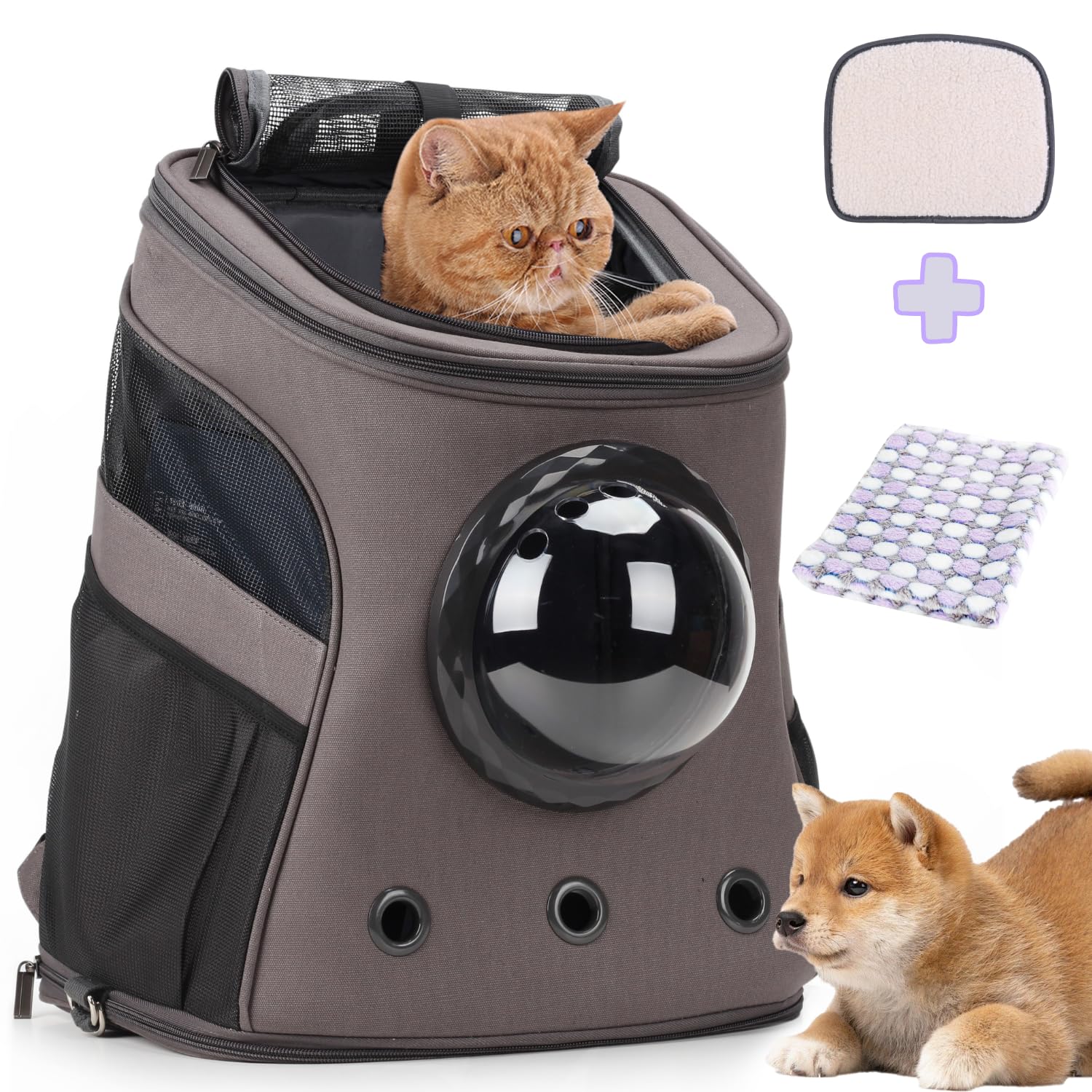 Lollimeow Large Pet Carrier Backpack, Bubble Backpack Carrier for Fat Cats and Puppies,Airline-Approved Large Grey