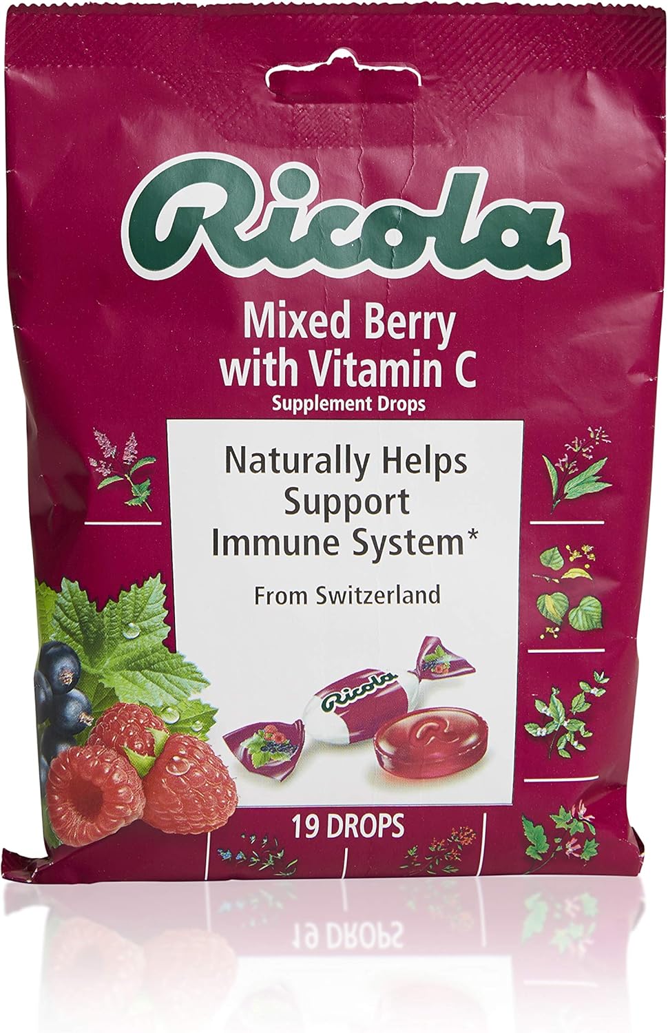 Ricola Mixed Berry Vitamin C Supplement Throat Drops, 19ct