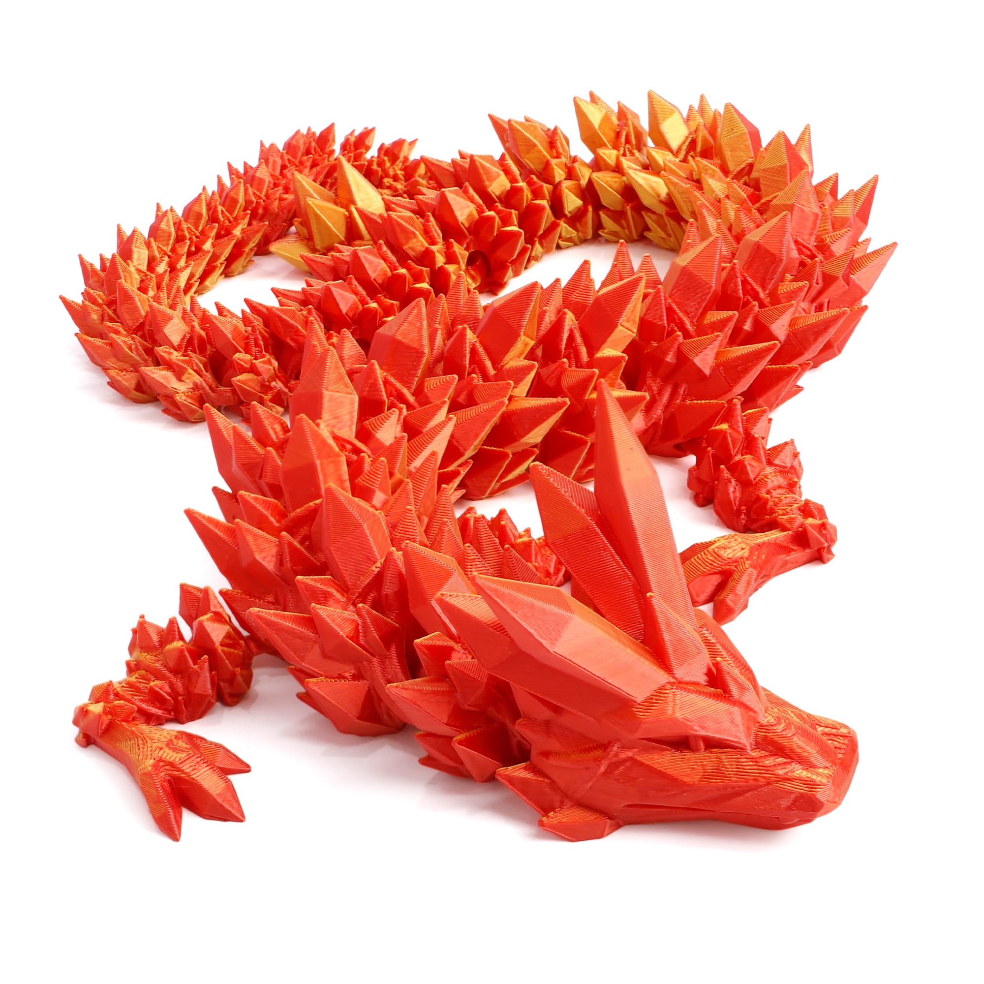 Flavery 3D Printed Dragon - 24 inch Large 3D Printing Animals Fidget Toy, Surprise Gift for Christmas, Birthday, Easter, Cool Figurine Decor for Kids and Adults, Dragon Lovers(Red Mix Gold)