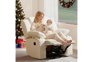 AILEEKISS Rocking Chair Nursery Swivel Recliner Glider Chair with Adjustable Armrests,Headrest Rocker Nursing Chair for Breastfeeding Comfy Upholstered Living Room Reclining Chairs(Beige)
