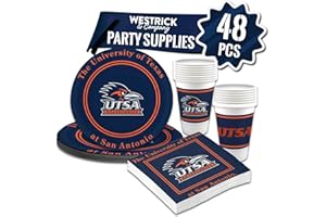 UTSA Roadrunners Party Supplies 48 Piece Officially Licensed University Set: 16 oz. Plastic Beverage Cups, 9" Paper Plates, Luncheon Napkins, Complete Party Supplies for 16 Guests by Westrick