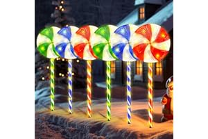 Flashmen 6PK 28inch Christmas Lollipop Pathway Light Outdoor Christmas Decorations 8 Lighting Modes Flickering Candy Marker Waterproof Outdoor Christmas Pathway Light 18ft (Colorful)