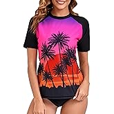 Halcurt Women's Short Sleeve Swim Shirt Rash Guard Swimsuit Top Only UPF50+ Sun Protection Bathing Suit