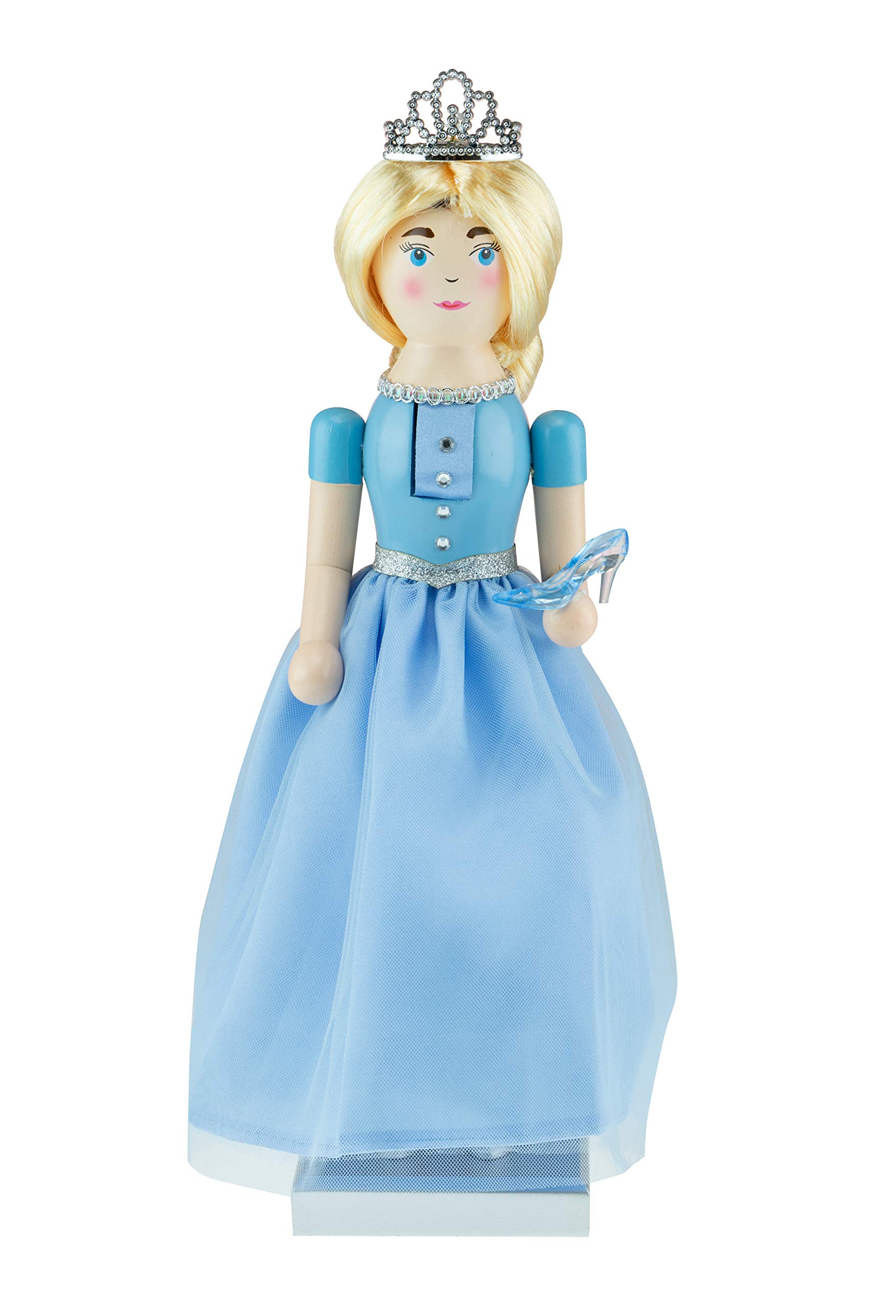 Clever Creations - Princess Christmas Nutcracker - Traditional Wooden Decorative Figure in a Blue Ballgown with a Sparkling Tiara and Glass Slipper - 14 Inches