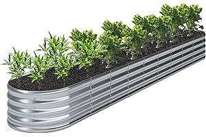 KFN 12x1.8x1FT Galvanized Raised Garden Bed,Raised Garden Bed Kit-Oval Metal Vegetable Box,Large Planter Flower Boxes Outdoor,Planting for Vegetables,Flower,Herb,Sliver,0.7mm