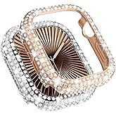 Wingle 2 Pack for Apple Watch Case Series 11 10 46mm Case Bumper, Full Bling Crystal Diamond Rhinestone Protective Face Cover Apple Watch 10 46 mm Shockproof Protector for iWatch 11 10 Rose Gold/Clear