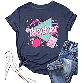 ALLTB Teacher Shirts for Women Vintage 80s 90s Teacher Life Tee Back to School Teacher Gift Casual Short Sleeve Tops