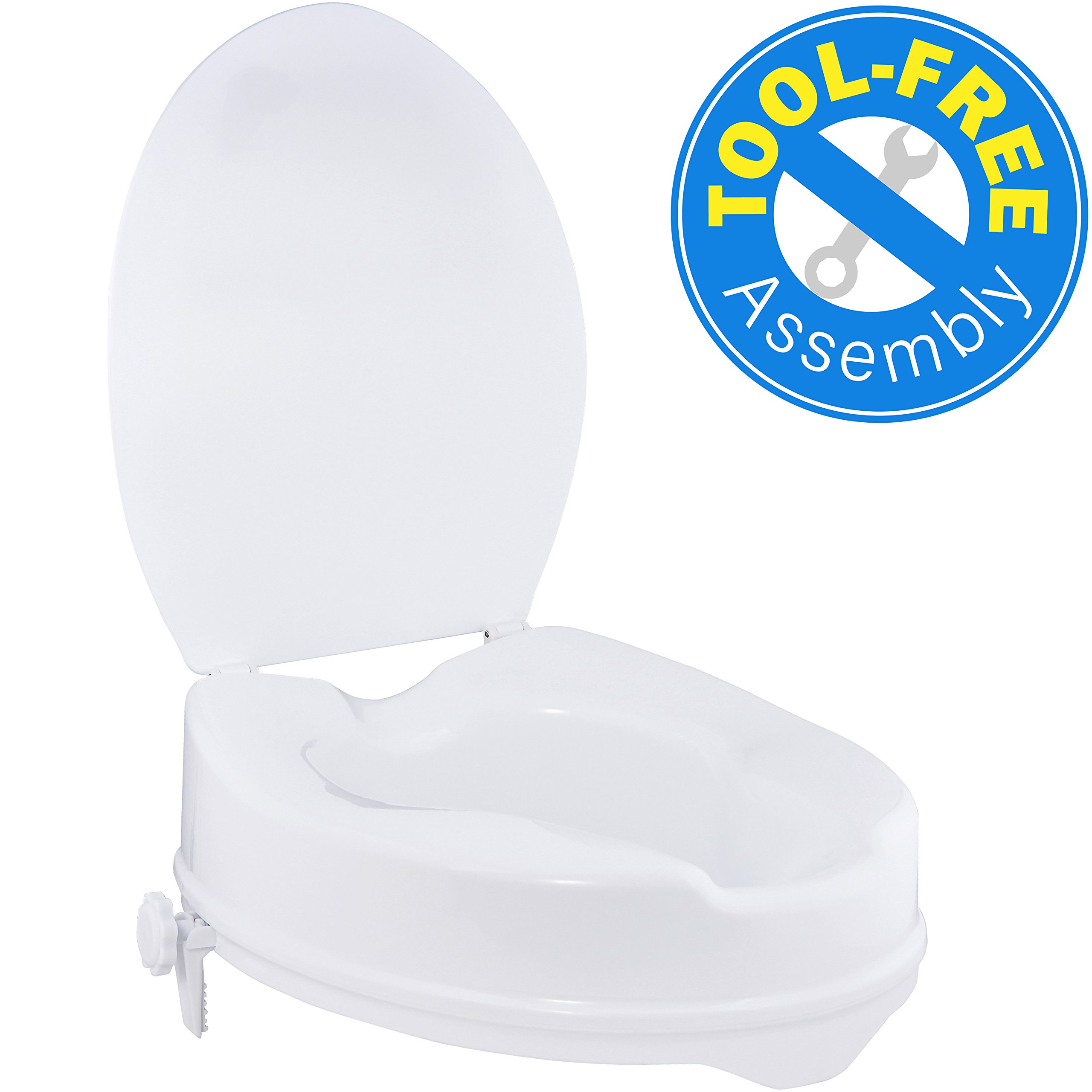 Vaunn Medical Clampon 4" Raised Toilet Seat Riser for Standard Size