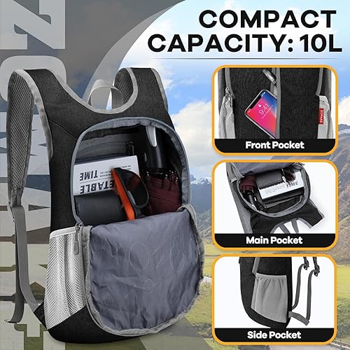 [ZOMAKE] 折りたたみリュック 10L 小型 アウトドアバック リュックサック 防水 バックパック 軽量 エコリュック 携帯リュック 登山用 キャンプ 旅行 スポーツ 防災 自転車 通学 通勤 買い物 男女兼用 - サムネイル 3