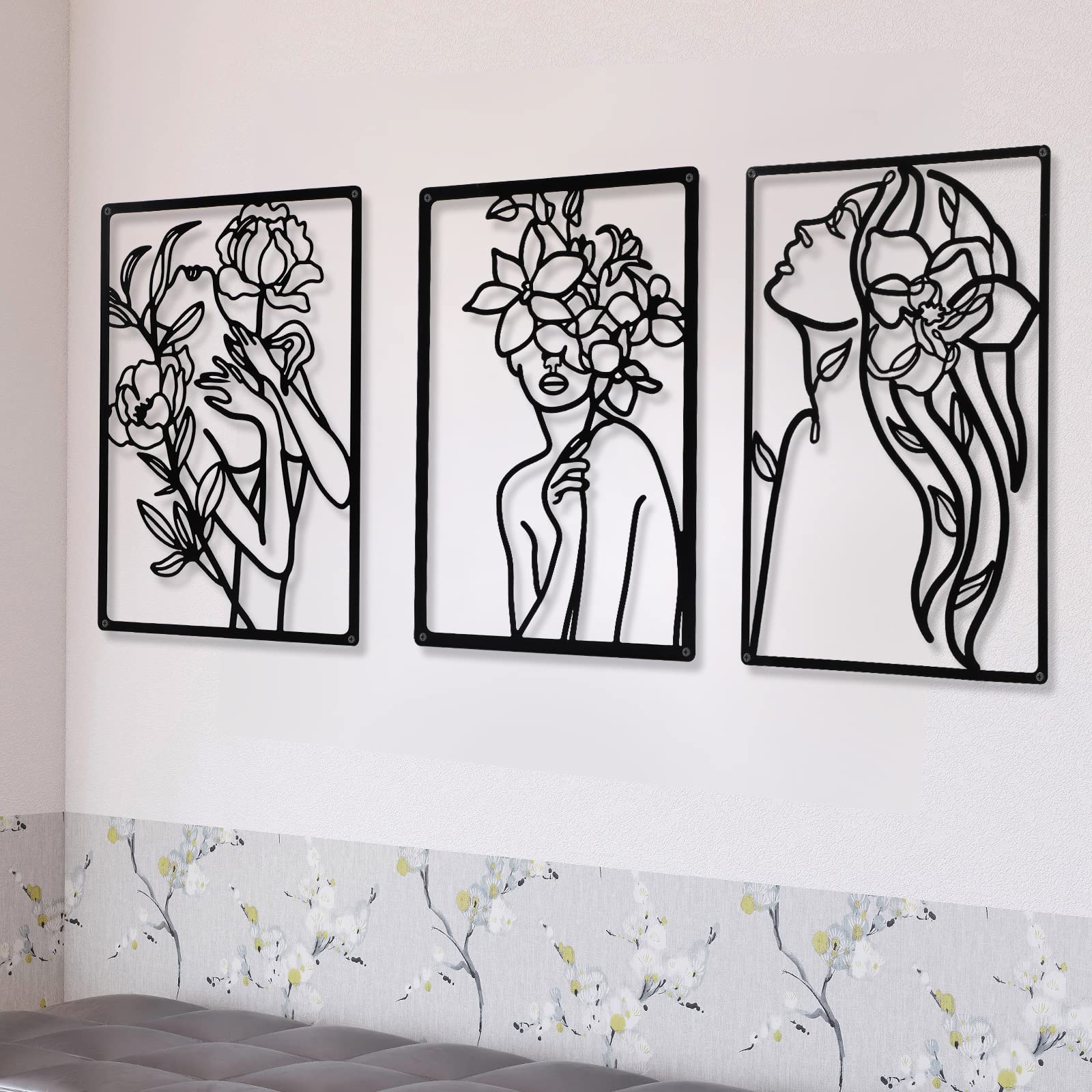 Photo 1 of CHENGU 3 Pieces Metal Minimalist Abstract Woman Wall Art Line Drawing Wall Art Decor Single Line Female Home Hanging for Kitchen Bathroom Living Room