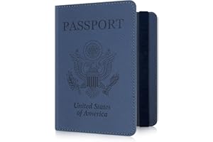 RSAquar Passport Holder for Women and Men, Premium PU Leather Travel Passport Wallet RFID Blocking Passport Cover Travel Documents Organizer (JD-Blue)