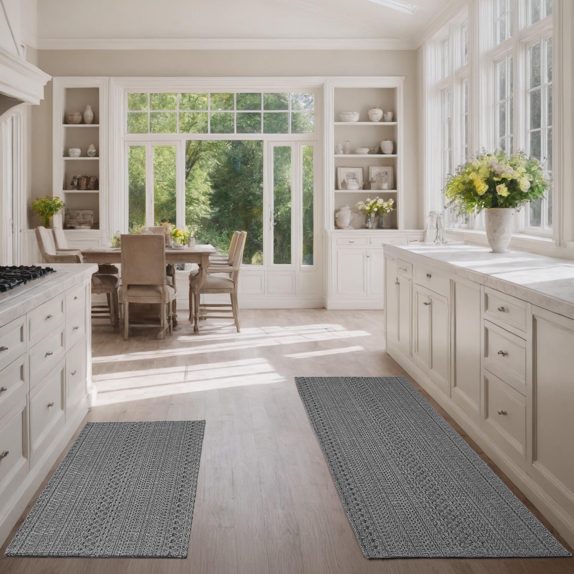 Photo 1 of MatEssenz Kitchen Rugs, Kitchen Mats for Floor, Machine Washable Rugs 20"x30"+20"x48" Boho Style, Anti-Skid TPR Backing for Kitchen, Laundry, Durable, Easy Clean Spring & Everyday Use - Grey