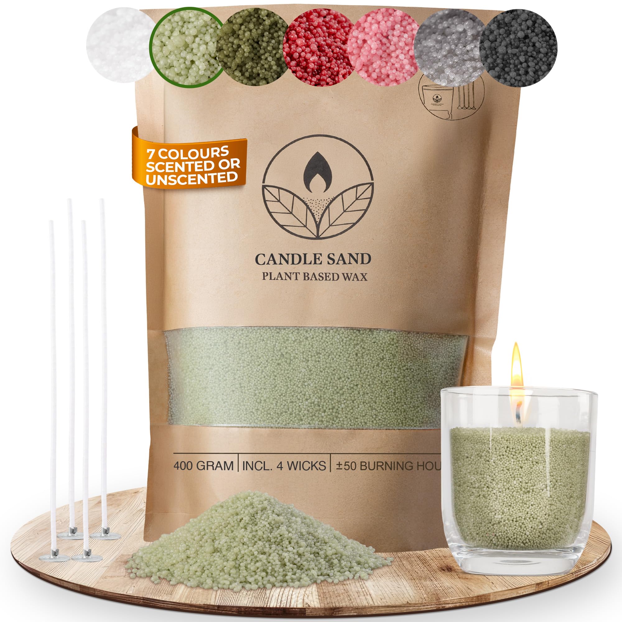 comforder Candle Sand and Wicks, Pearled Candle, Candle Making Supplies to Make Your Own Sand Candle, 400g Sand Wax Candle Granules + 4 Candle Wicks (Light Green)