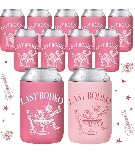 12 PCS Cowgirl Disco Can Coolers - Bachelorette Party Sleeves, Pink White Rose Red, Let's Go Girls Design - View #8