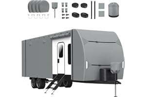 Patuibe RV Cover, Upgraded Heavy Duty Waterproof RV Travel Trailer Cover Thick 7 Layers Top Fits 27'-30', Anti-UV & Windproof Camper Cover with Tongue Jack Cover, Tire Covers and Gutter Covers