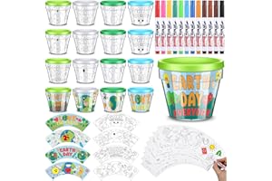 Meanplan 28 Pcs Earth Day Crafts Flower Pot for Kids, 16 Spring DIY Flower Pots for Kid Paint Your Own Earth Day Artist Flowerpots Kit 12 Colorful Markers, Decorate Your Own Flower Pot for Kid School