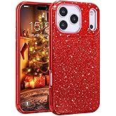 MATEPROX Compatible with iPhone 17 Pro Case 6.3'' [2025], Glitter Bling Trendy Sparkle Protective 3-Layer Shockproof Anti-Scratch Christmas Cover for Girls Women -Red
