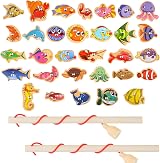 FANTESI 33 pcs Magnetic Fishing Game Wooden Ocean Animals Educational Toys view 2