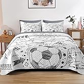 Pamnest Quilt Set Full/Queen Size, Game Soccer Painting 3 Pcs Soft Bed Cover Bedding Set for Kids and Adults, Football Ball Cup Sport Lightweight Bedspread Coverlet with Pillow Sham for All Season
