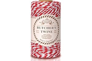 HAMUIERS Cotton Twine String, 328 Feet Red & White - Christmas Twine for Gift Wrapping, Crafts, Baking, Butchers, Holiday Decorations, DIY, Kitchen & Gardening