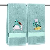 ctdepuzi 2 Pcs Sea Turtle Hand Towels for Bathroom Décor Teal Ocean Bathroom Towel Cute Sea Turtle Embroidered 100% Cotton Soft and Highly Absorbent Towels 13.4x29 Inch for Kids Gift(Teal, Turtle)